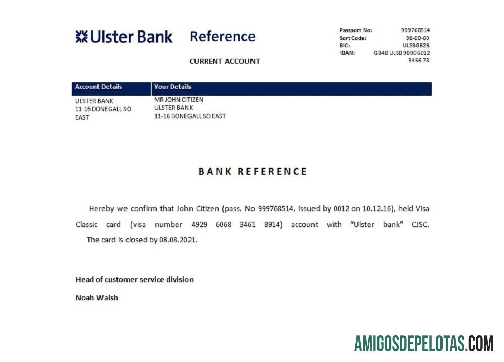 Referência de fechamento do Ulster Bank na Irlanda exemplo